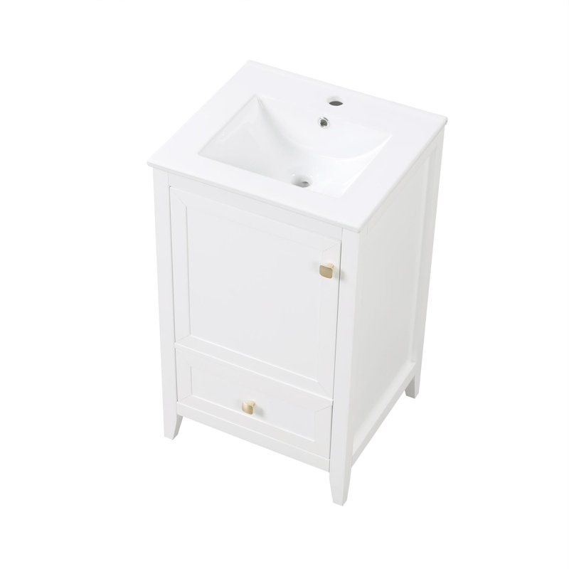 Meuble-lavabo de 20 po avec lavabo à ouverture à gauche et un tiroir, Blanc