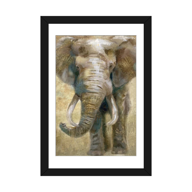 « summer safari éléphant », impression sur toile, H 32 po x l 24 po x P 1 po, Papier d'art encadré noir, Blanc