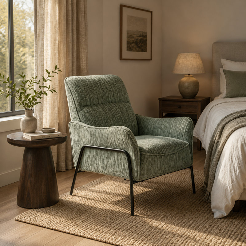 Modern Upholstered Accent Armchair, Green