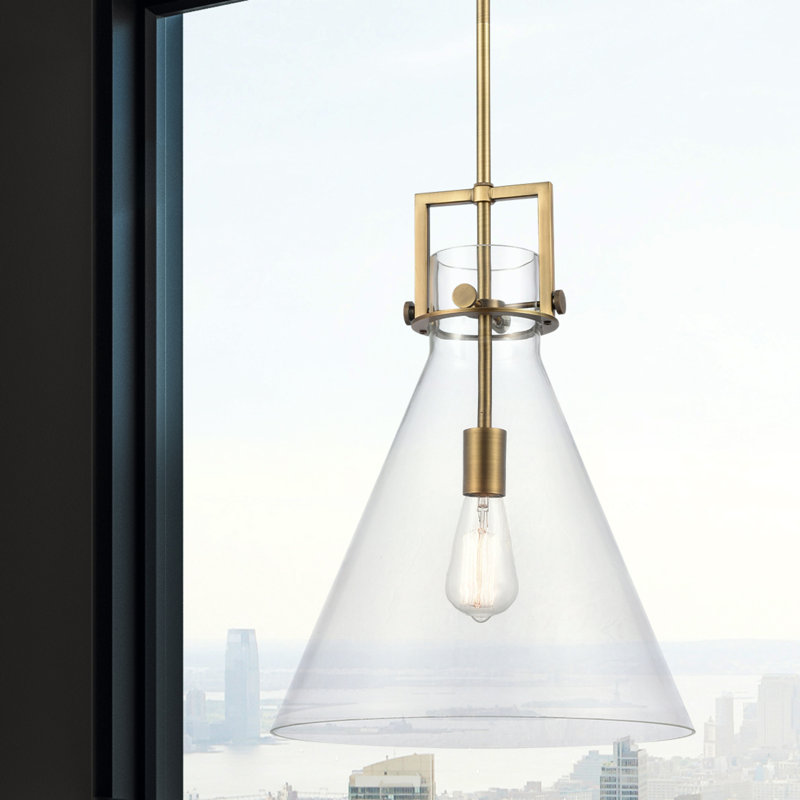 Luminaire suspendu avec tige 30 po Coterie, Laiton brossé, Transparent, H 19,13 po x l 14 po x P 14 po