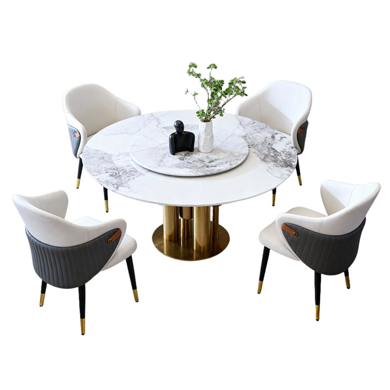 Ensemble de table de salle à manger moderne avec plateau en marbre résistant aux taches et chaises en acier inoxydable pour cuisine compacte