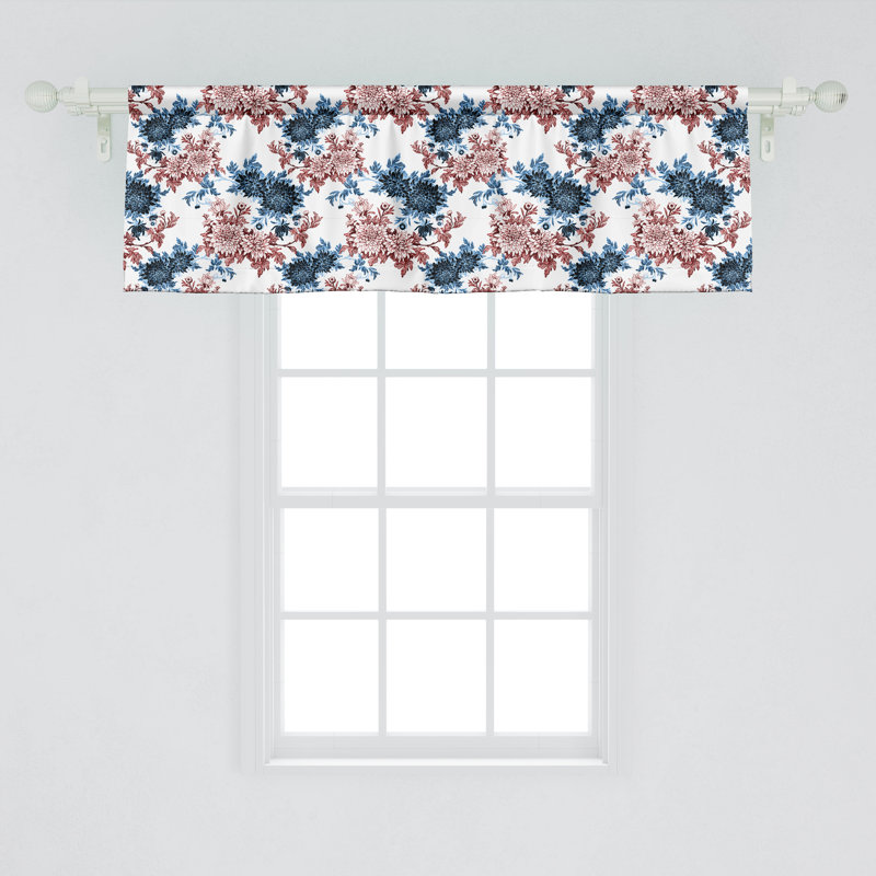 Rust and Dark Blue Floral Satin Rod Pocket Valance, 54" x 12", 2 Pack