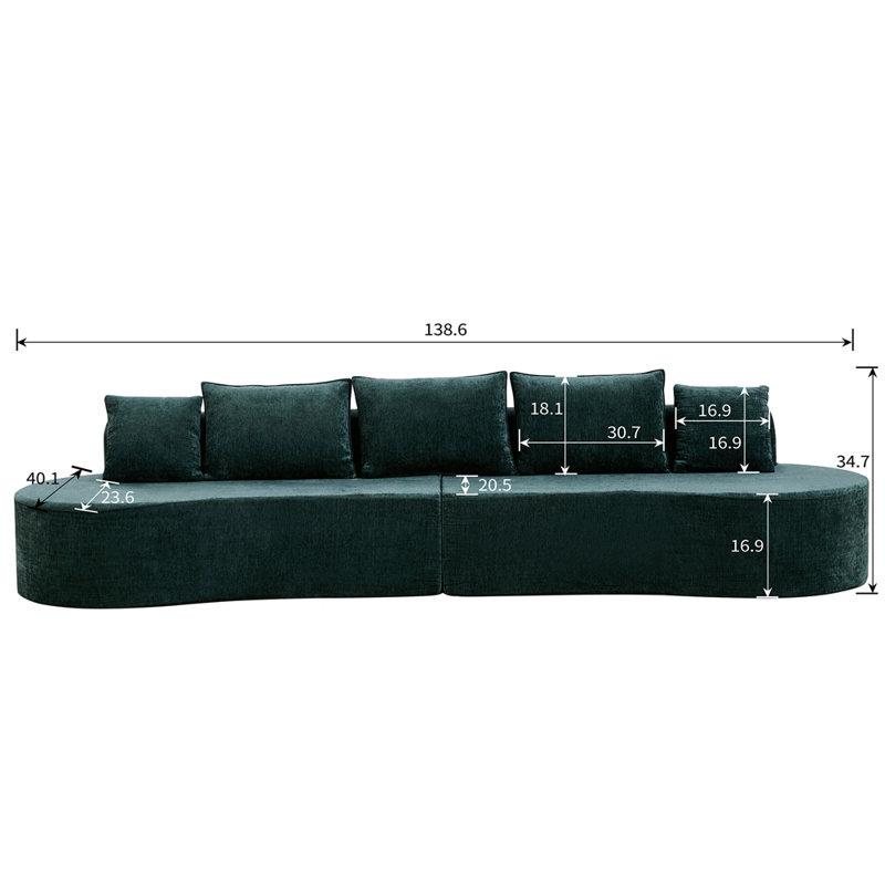 Canapé modulaire incurvé moderne de 138,6 po avec éponge à compression entièrement haute densité, ensemble de 2 pièces, entièrement assemblé faisant face à la gauche / à la droite, parfait pour le salon, le salon