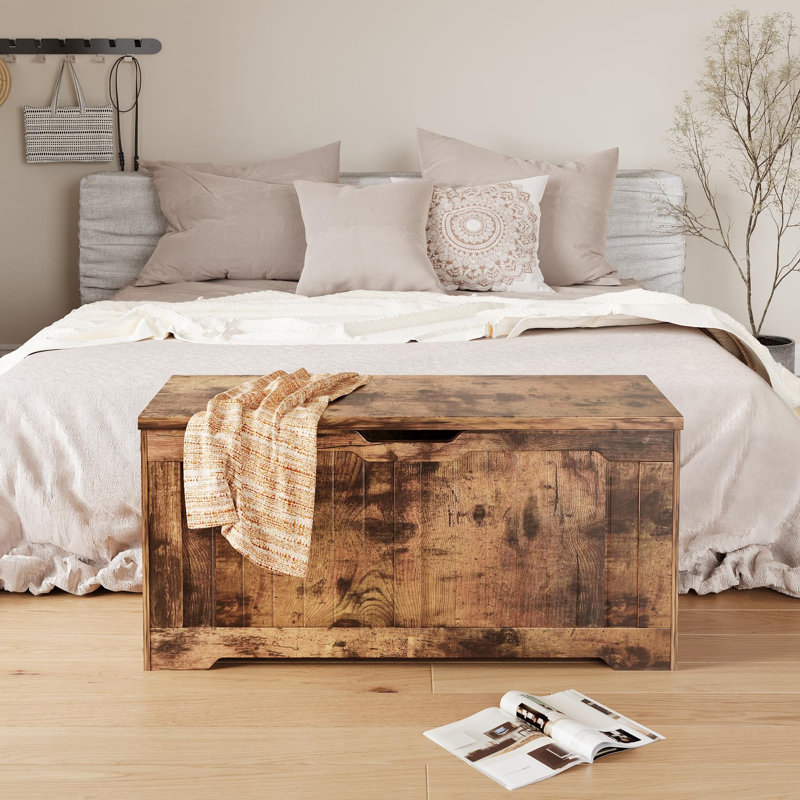 Farmhouse Storage Bench, Storage Chest with 2 Safety Hinges, 15.7 x 39.4 x 18.9 Inches, Ideal for Entryway, Bedroom, and Living Room