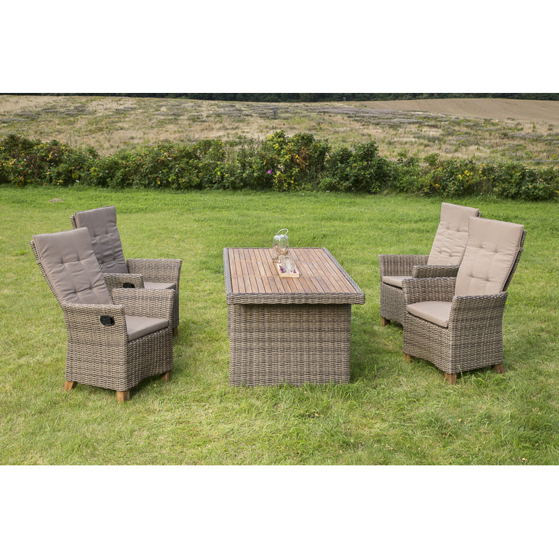 Inouye 4 - Person Acacia Patio Dining Set with Rectangular Table , Cushions Included