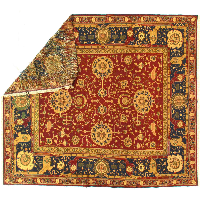 Tapis rouge / beige en laine noué à la main de conception unique 7 pi 9 po x 8 pi 11 po Narrissa