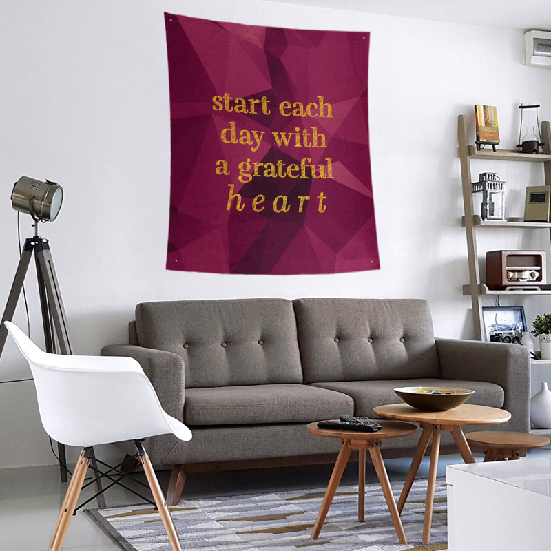 Tapisserie à citation de polyester en faux pierres de polyester, H 27,5 po x l 37,5 po, Spinelle / or