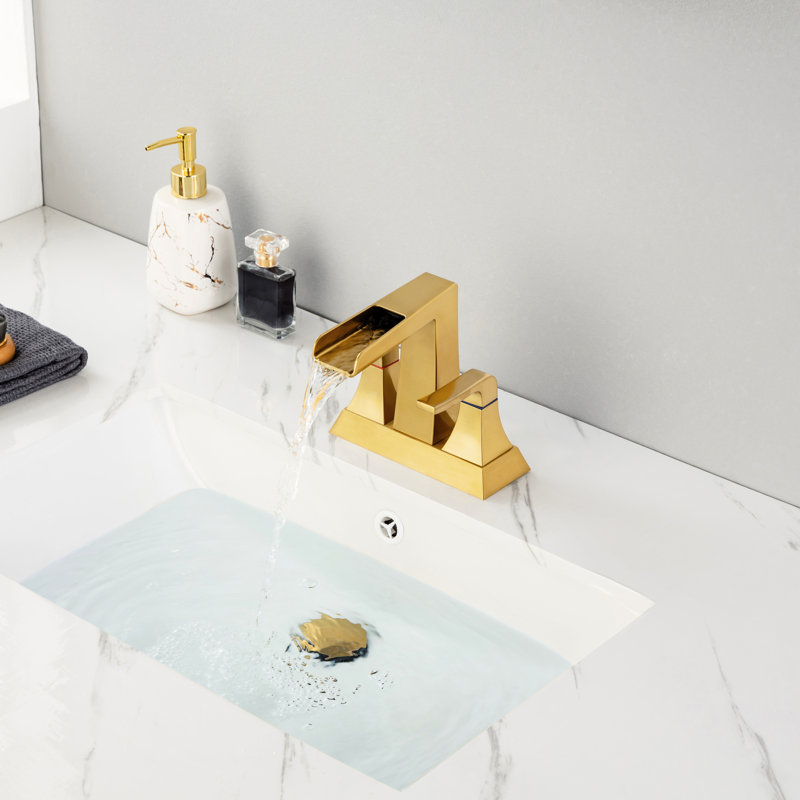 Robinet de lavabo de salle de bain or brossé - 2 poignées, bec rotatif en cascade, 1,2 gallon par minute, ensemble de 4,53 lb, robinet en acier inoxydable 2, débit de gallons par minute, 12,11 po Profond,