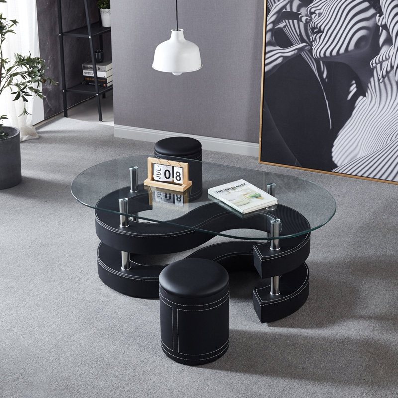 Ensemble de tables basses Burdell Ct255, Noir, noir, noir, noir