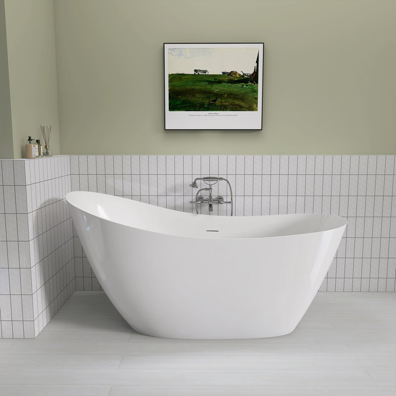 51 po X 28,38 po Baignoire de trempage autoportante en acrylique avec baignoire chromée et drain en chrome