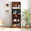 Buffet de cuisine avec 2 portes coulissantes en verre rayé, armoire de rangement autoportante pour bouteilles, vin, machine à café, four à micro-ondes, etc.