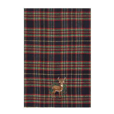 Deer Botanical Embroidery on Plaid Christmas Towel