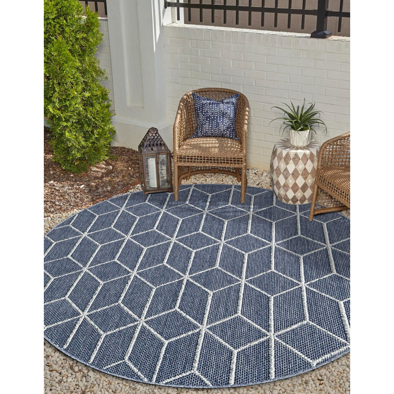 Contemporary Ohanlon Area Rug Navy Blue Color, Round 3'1"