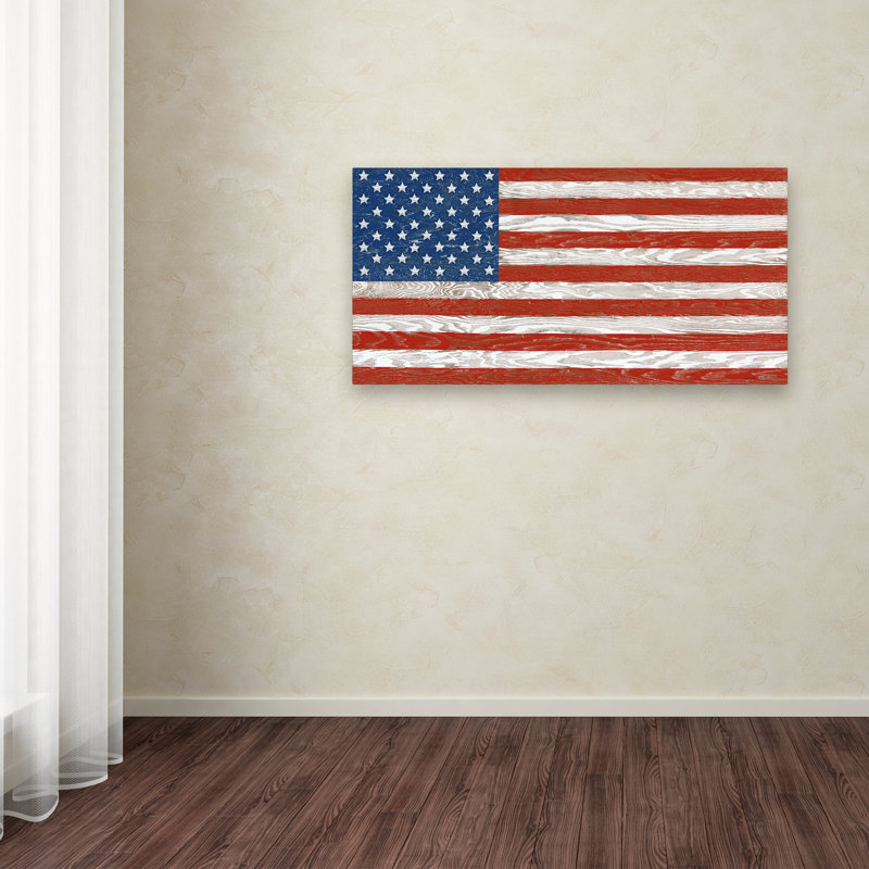 'Old Glory on Wood 1' Graphic Art Print on Wrapped Canvas, 10" H x 19" W