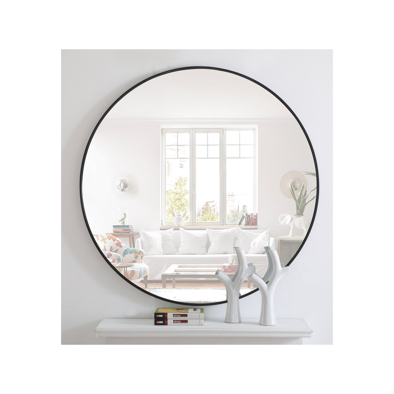 Sabine Metal Round Wall Mirror, 32" x 32", Black