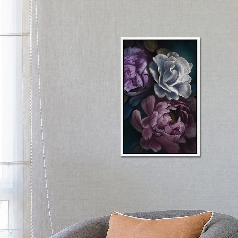 Purple Peony by Juliana Loomer - Painting on Canvas, 66.04cm H x 45.72cm W x 3.81cm D, White Framed