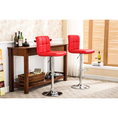 2 tabourets de bar rouges à réglage hydraulique - siège en similicuir et base chromée avec fonction pivotante à 360 degrés pour 2 tabourets