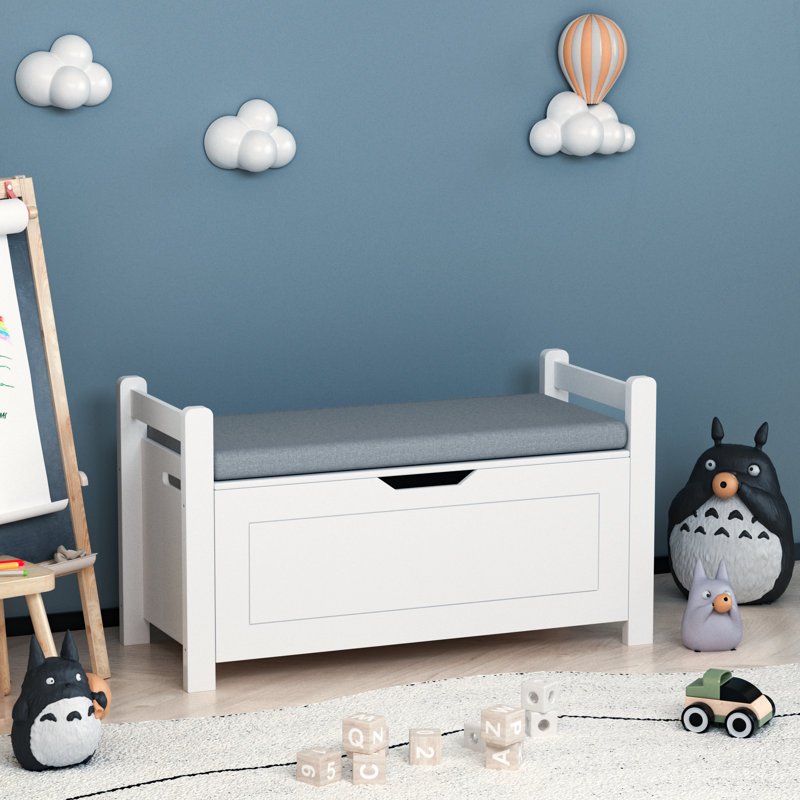 Jayace Toy Box Chest, Toy Storage bench with Cushion Seat, White/Gray