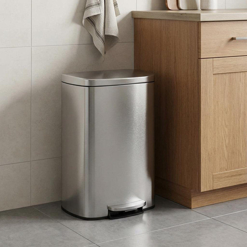 Stainless Steel Step On Kitchen Trash Can - 50L, Silver