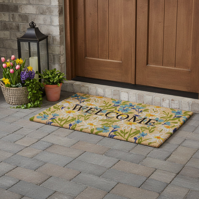 Paillasson 30 po x 48 po brun clair, floral et vert