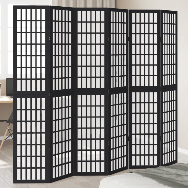 210cm W 6 - Panel Folding Room Divider, Black, 200cm H x 210cm W x 0.16cm D