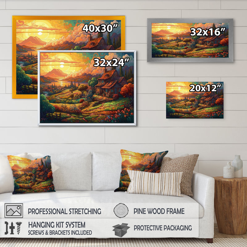 «Riayn Rainbow Sky Valley II», reproduction sur toile, H 34 po x l 44 po x P 1,5 po, Cadre flottant doré