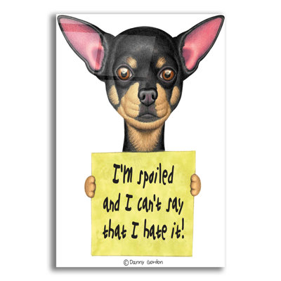 Chihuahua noir tenant une affiche sur plastique / acrylique