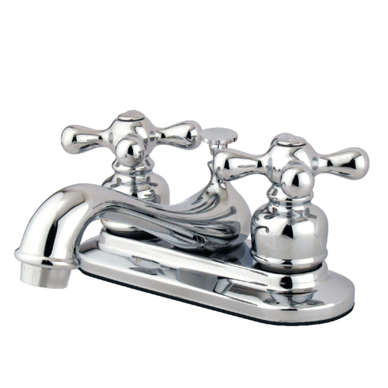 Kingston Brass Two-Handle 3-Hole Deck Mount 4" Centerset Bathroom Faucet with Plastic Pop-Up