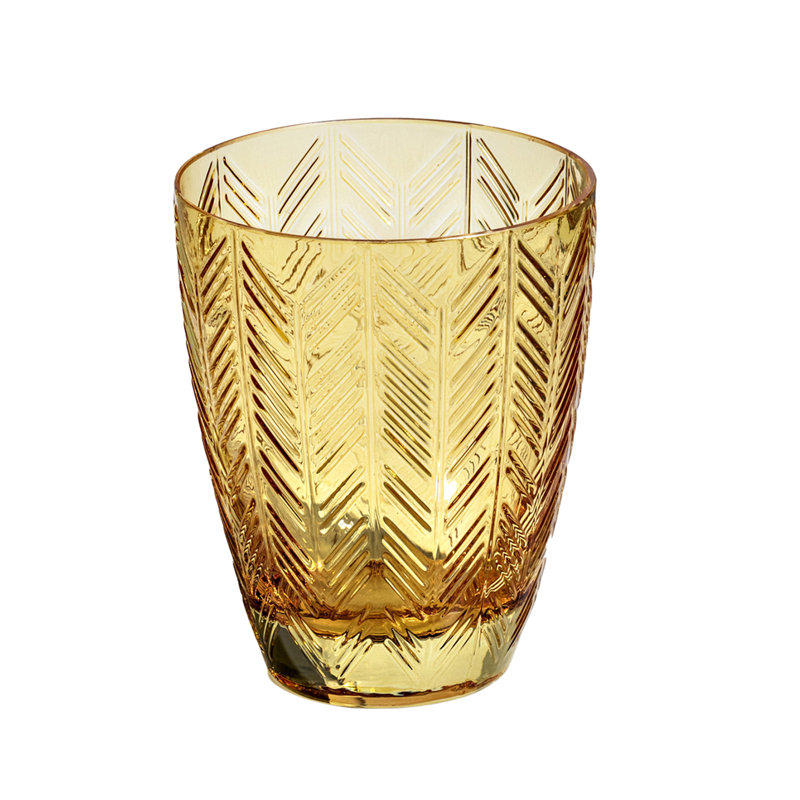 Missoni Water Glass ZIG ZAG Set Of 6  Transparent 11.8 Oz, Diam. 3.3", H 4", Gold