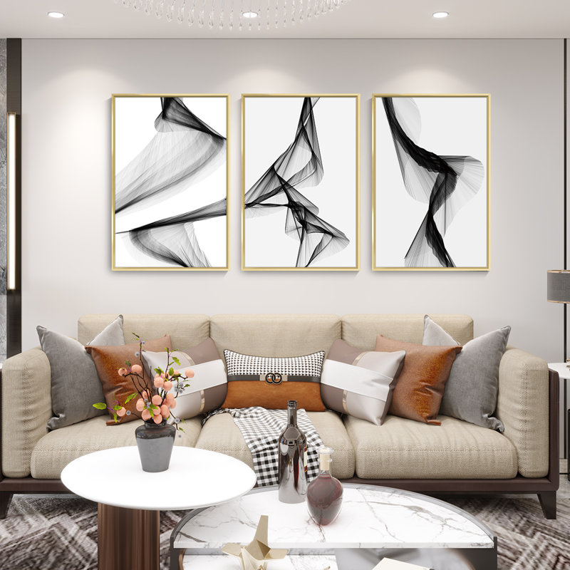 "Abstract Lines", art mural encadré en aluminium, H 16,3 po x l 36,3 po x P 1,65 po, Cadre doré