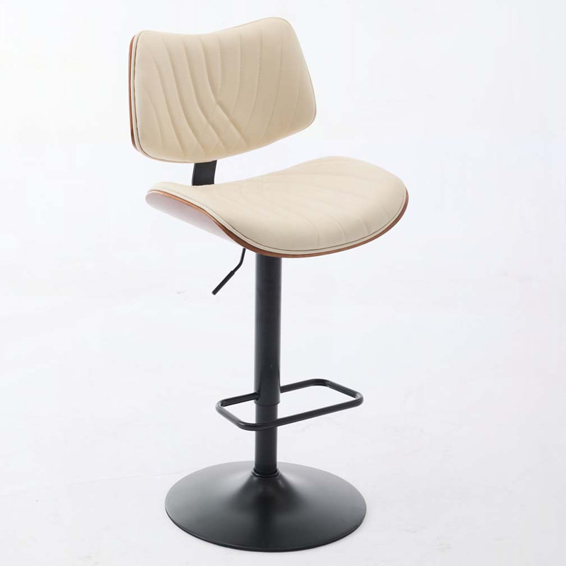 Swivel Faux Leather Upholstered Metal Bar Stools Set with Back, Beige