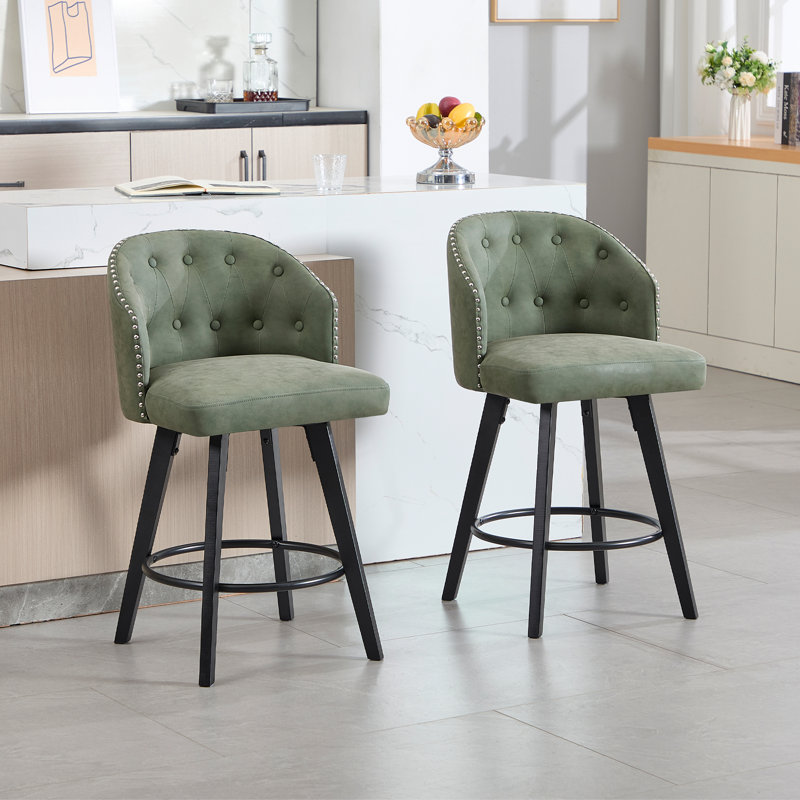 Counter Height Bar Stools ,  Swivel Bar Stool With Back, Green