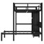 Lits superposés en métal double au-dessus de simple en L en métal avec bureau intégré, bibliothèque, tablettes de rangement et garde-robe