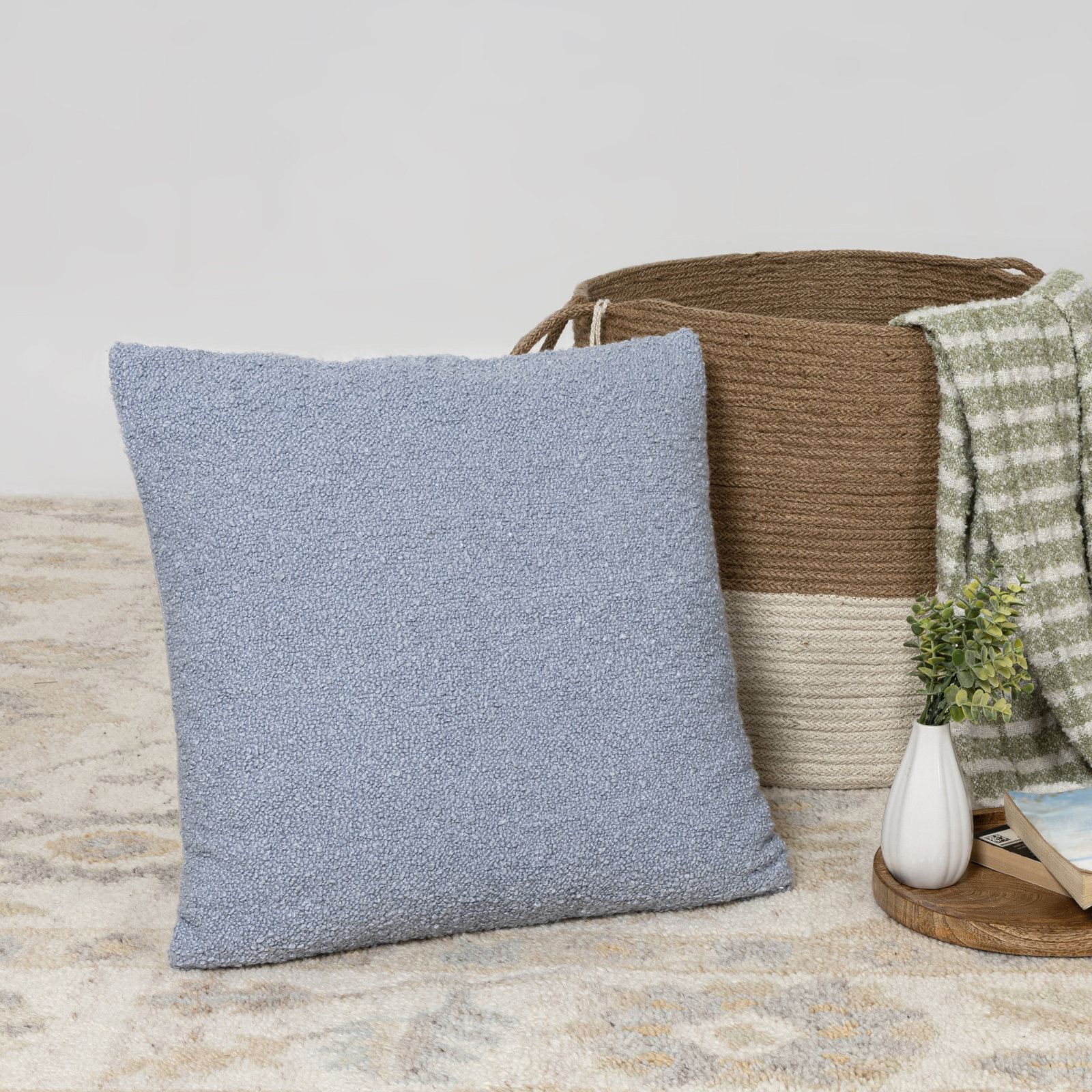 Boucle Mid-Century Modern Boucle Throw Pillow, Gray, Pillow Cover Only - No Insert, 20"H x 20"W