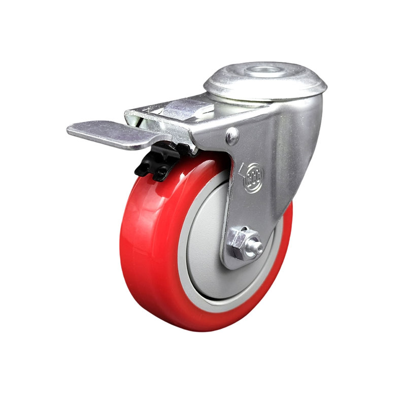 Polyurethane Bolt Hole Caster with Total Lock Brake, Red