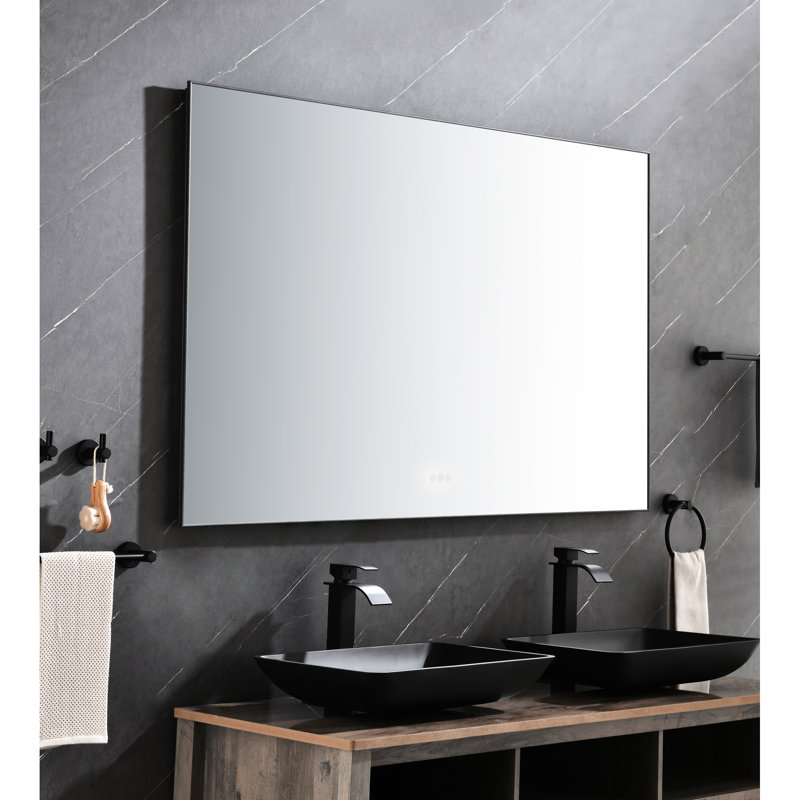 Miroir de salle de bain mural 60 po x 36 po à DEL, avec dossier, brouillard, mémoire, grand, réglable, incassable, à intensité variable, miroir horizontal / vertical