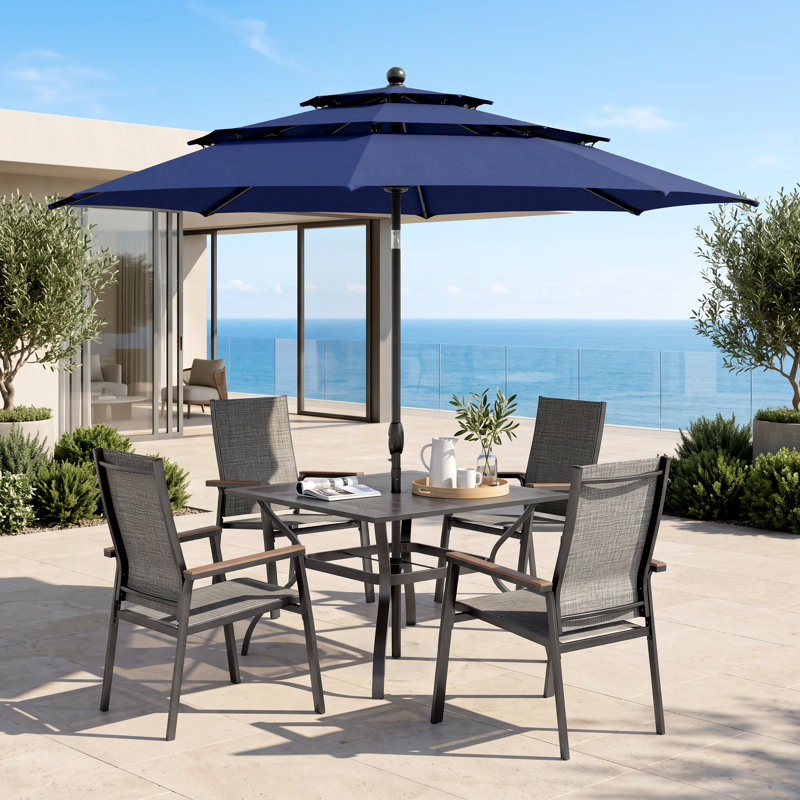 Leonard 4 - Person Patio Dining Set with Square Table, Navy