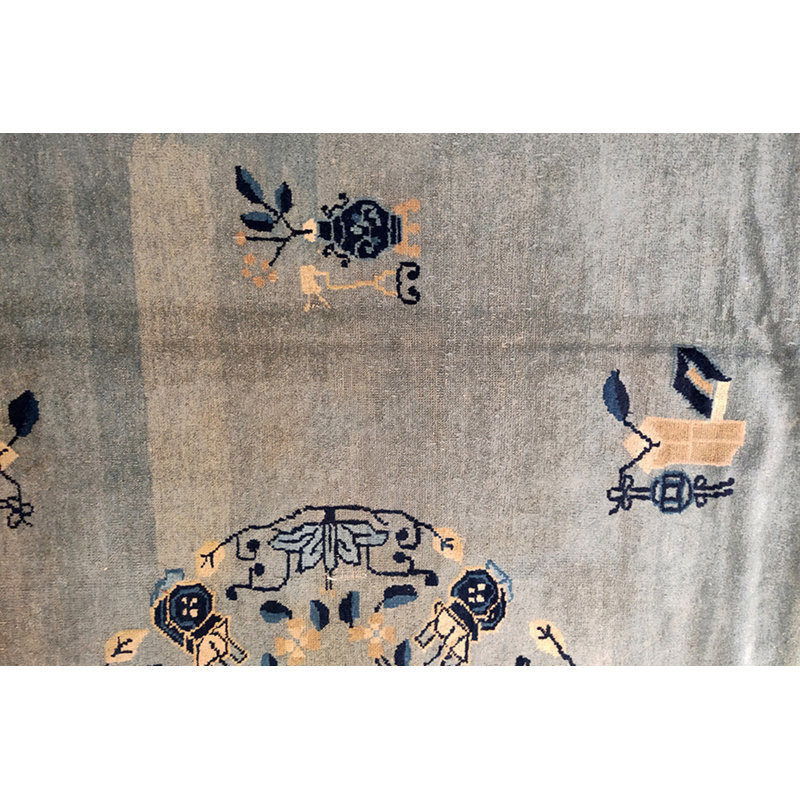 Antique Peking Chinese Medallion Blue 1920s Rug