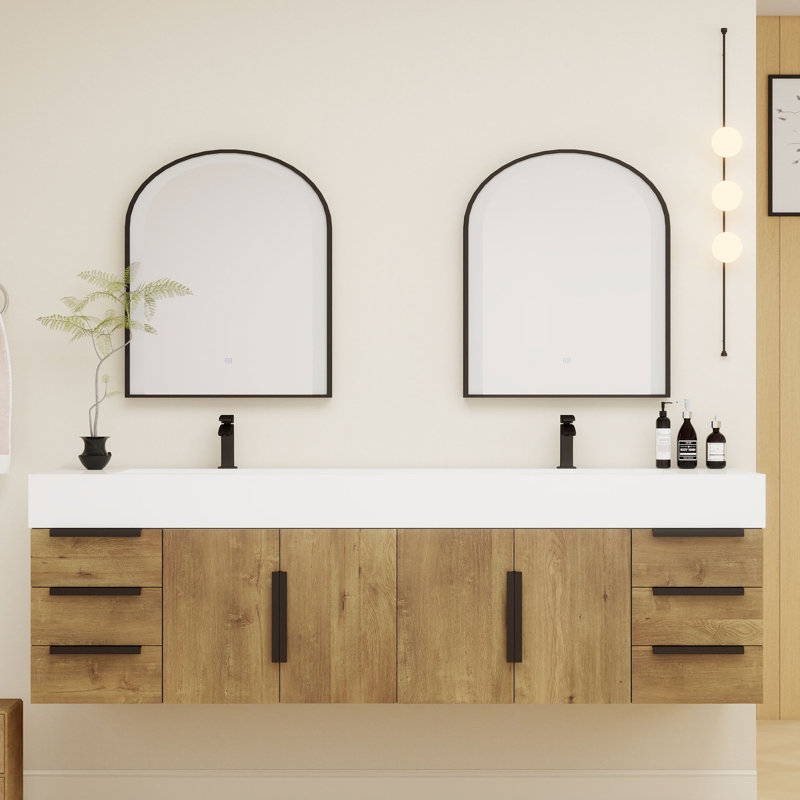 Jessica 72'' Wall-Mounted Single Bathroom Vanity, Teak Oak