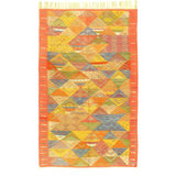 Tapis unique 4 pi 8 po x 8 pi années 1980 en or / pêche / bleu clair