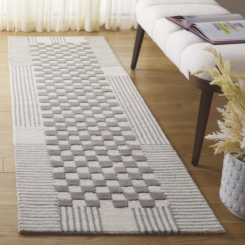 Arbyrd Hand Tufted Wool Pile Checkered Rug, Runner 2'3" x 8'