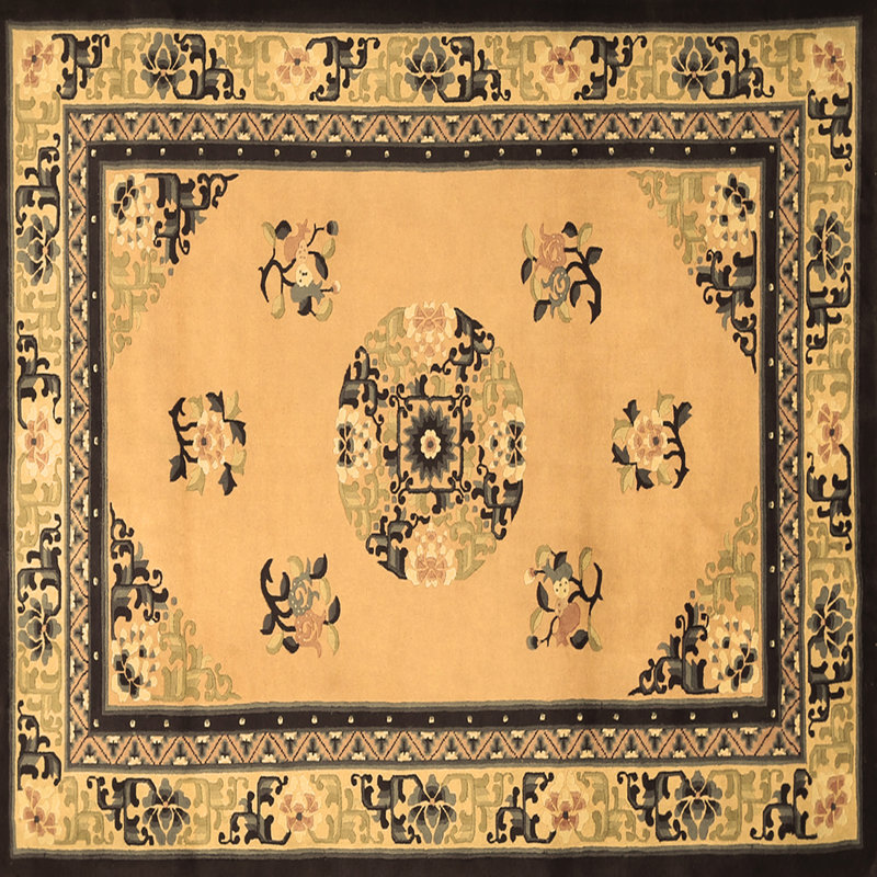 Tapis oriental oriental fabriqué à la machine en brun, Carré 5 pi