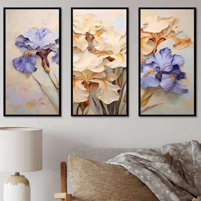 Beige An Blue Minimalism Irises Serenity Blooms II - Irises Canvas Art Set