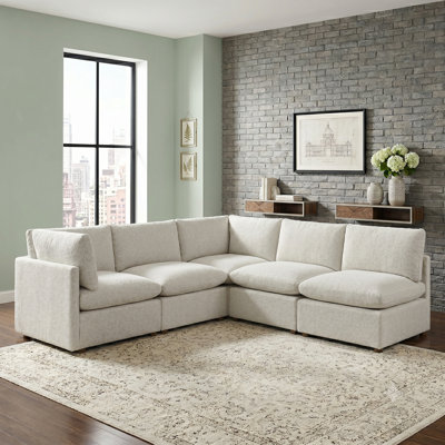 Seabolt 103.5" Modern & Contemporary Chenille 5-Piece Modular Sectional Sofa with Reversible Cushions and Solid Walnut Wood Feet