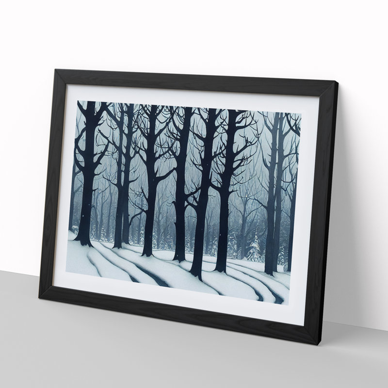 Impressive Winter Forest - Single Picture Frame Print, 46cm H x 64cm W x 2cm D, Black