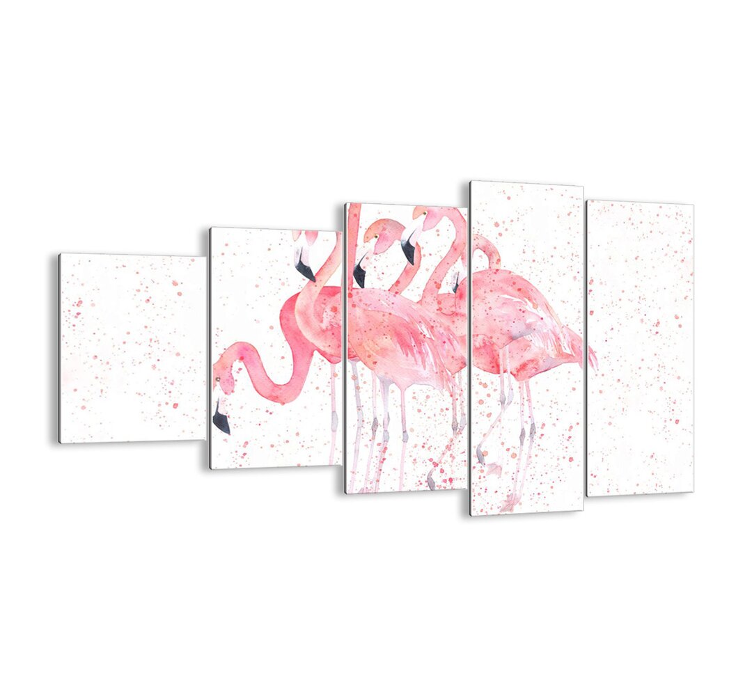 5-tlg. Glasbilder-Set Pinke Flamingos