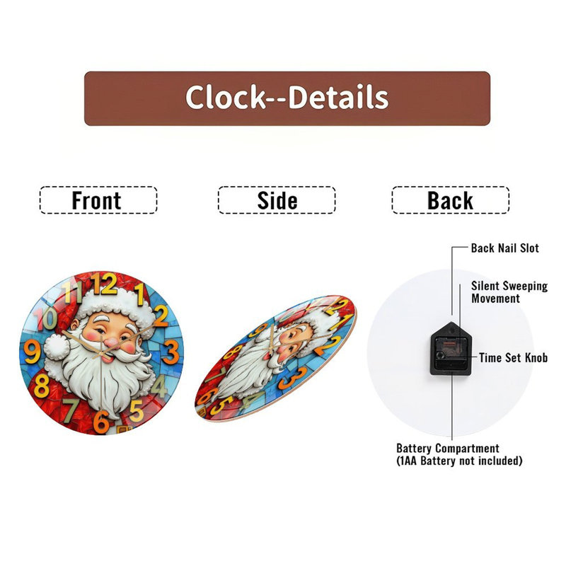 Horloge murale décorative de père Noël, horloge murale 12 po
