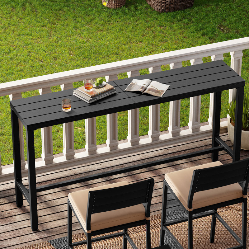 Arboleya Rectangular Metal Outdoor Bar Table with Leveling Knob, Black, 37.09" H x 63" L x 15.67" W