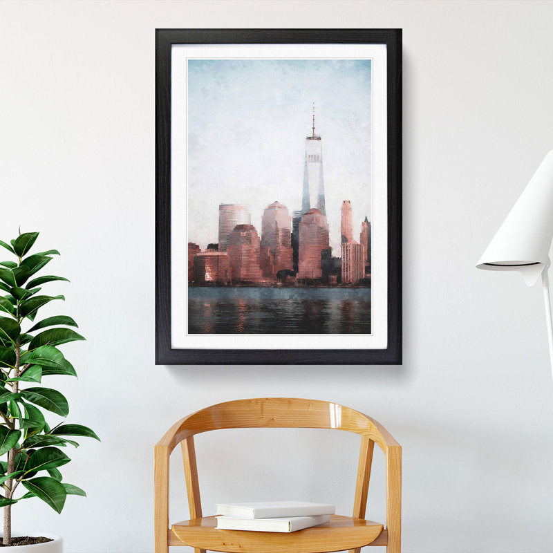 Downtown New York City Skyline - Single Picture Frame Painting on MDF, 87cm H x 62cm W x 2cm D, Black Framed