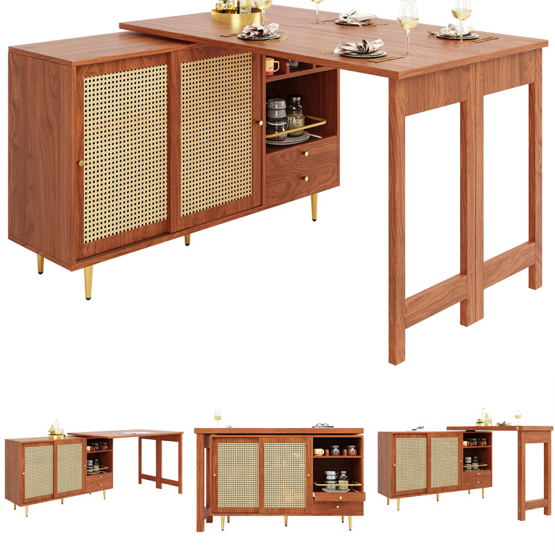 360° Expandable Rotating Bar Table With Storage Cabinet